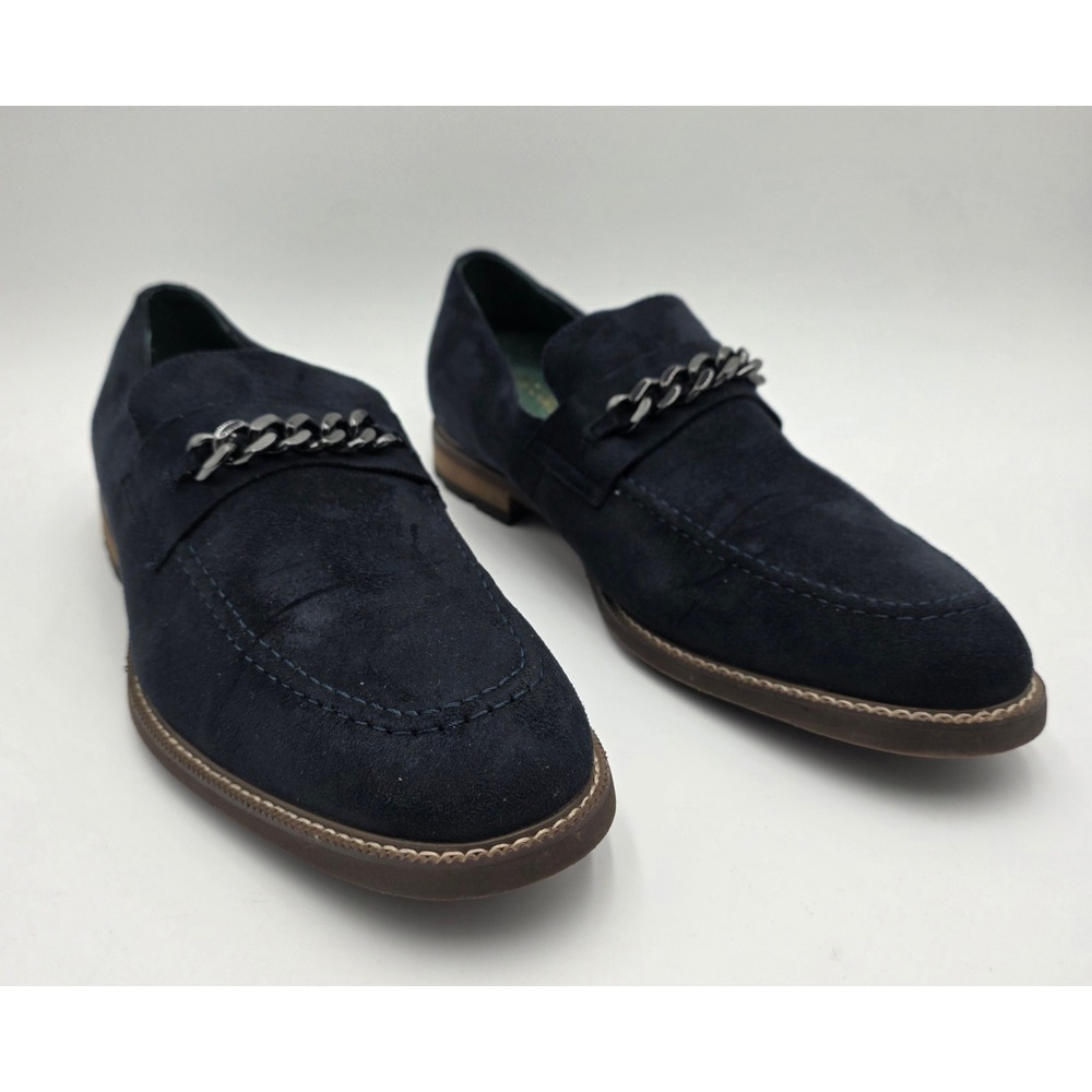 Todd Welsh Men's Navy Blue Faux Suede Chain Detail Loafers Size 11.5 M